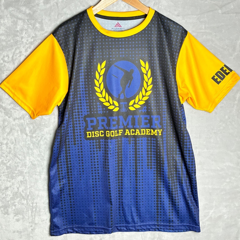 Allegheny Apparel Premier Disc Golf Academy Jersey Mens Blue Yellow Size L -0228